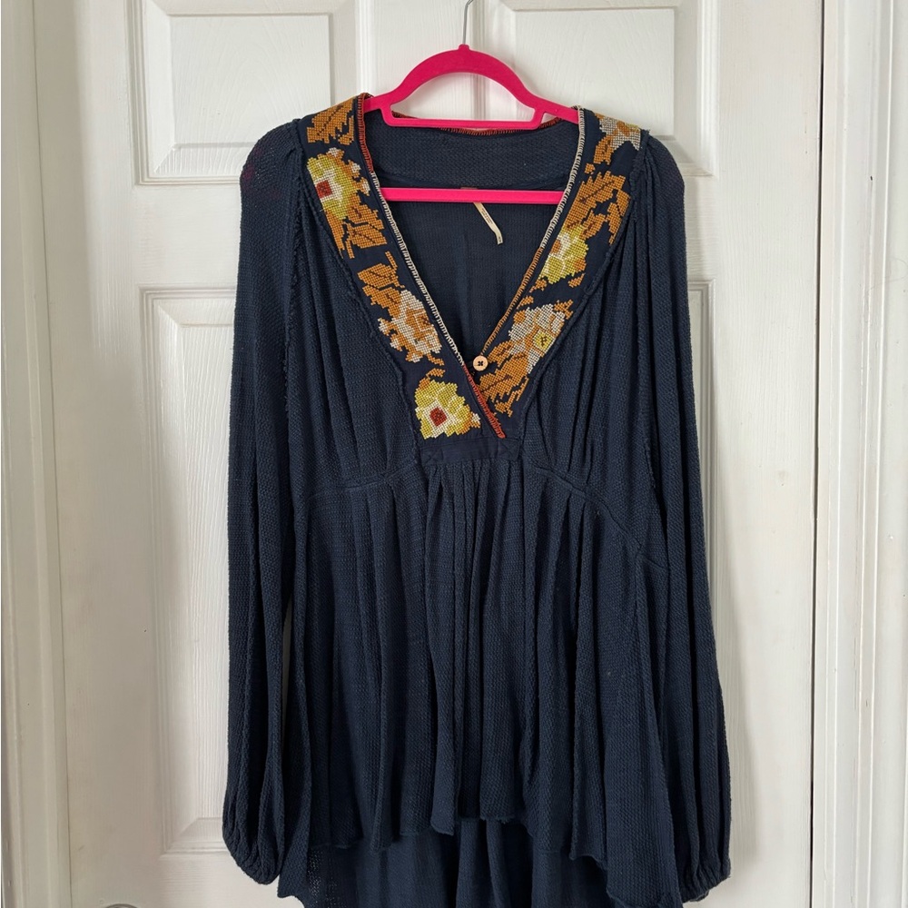 Embroidered Navy Blouse / Tunic